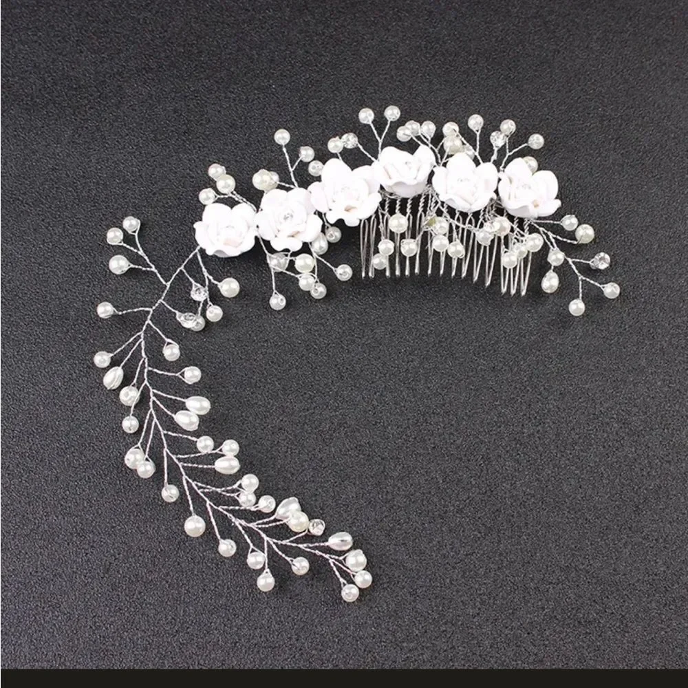 Wedding Bridal Hair Comb Hair Vine Flowers Pearls